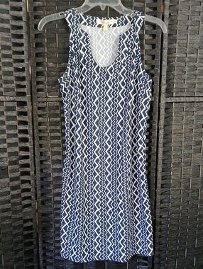 Aryeh Navy White Chevron Midi Dress Women's Size S